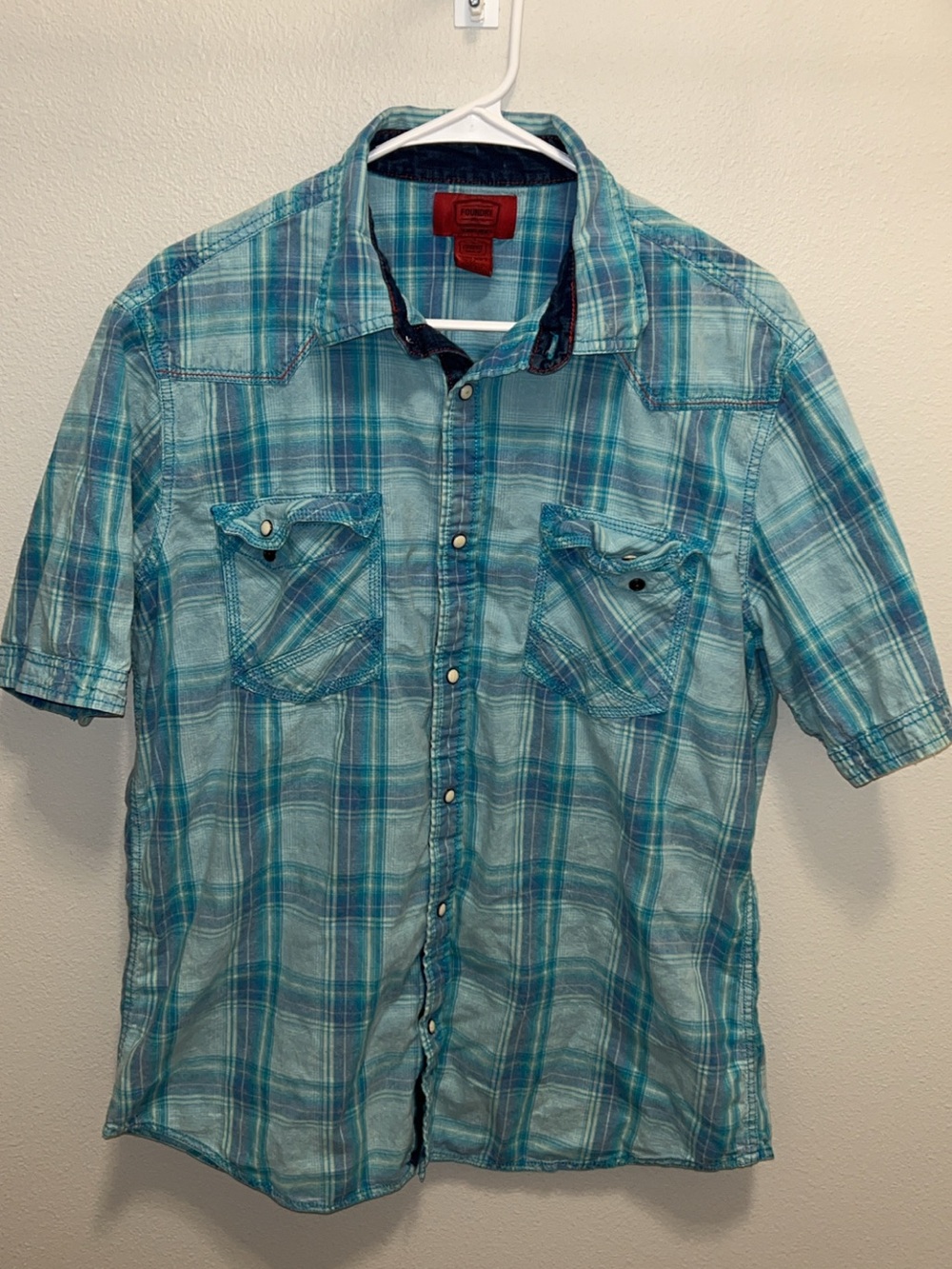 The Foundry Supply Co. Men's Short-Sleeve Plaid Shirt - Aqua Teal
